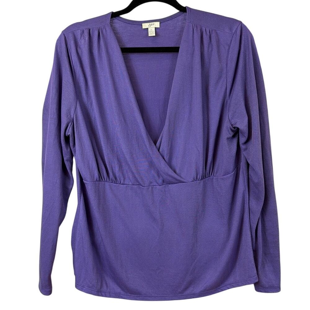 J Jill Purple Faux-Wrap Long-Sleeve Top Made in Northern Mariana Islands Size L